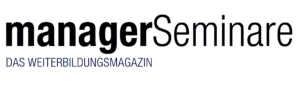 Logo von managerSeminare mit dem Untertitel Das WeiterbildungsMagazin in deutscher Sprache, in schwarzer und blauer Schrift auf weißem Hintergrund.